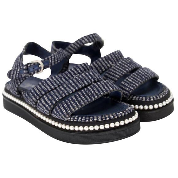 Chanel Mother Pearl CC 35.5 Tweed Chunky Beach Sandals CC-S0207P-C017 - Picture 5 of 11